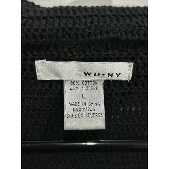 WD-NY Black Open Front Crochet Sweater Lightweight  Cardigan Shrug Size Large - Picture 5 of 9